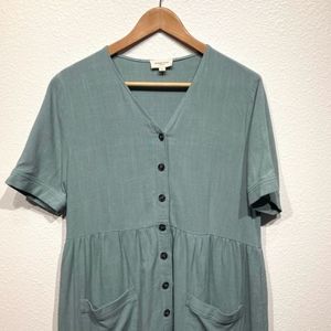 Blue button front Cottage midi dress size large